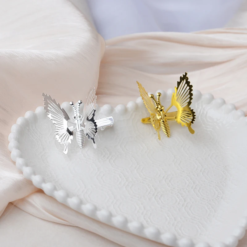 Elegant Butterfly Hairpin Female Antique Hair Accessories Gold Color Trembling Side Clip Moving Hairwear Headdress