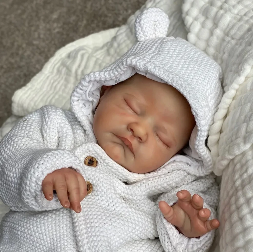 21 Inch Already Painted Reborn Doll Parts August, Cute Sleeping Baby, 3D Painting with Visible Veins, Cloth Body Included