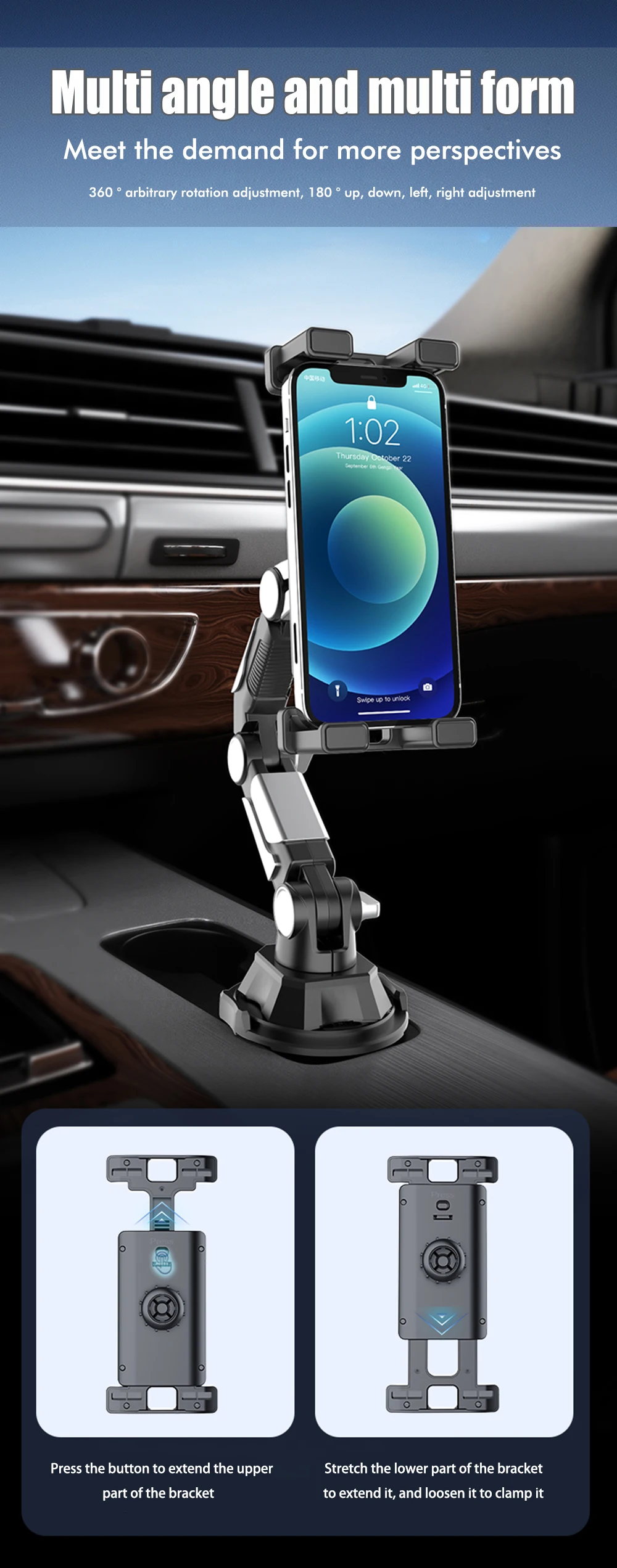 Auto-Getränkehalter, Auto-Getränkehalter für den Innenraum, verstellbarer Halter für Wasserflaschen, Handy, Tablet und Computer, universeller Autohalter. – Detail 7