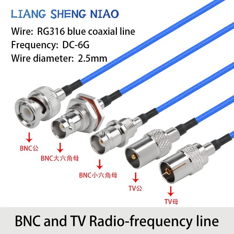 RG316 Blue RF Adapter Cable BNC to TV Male and Female Head BNC to TV Antenna Signal Connection Cable Extension Cable