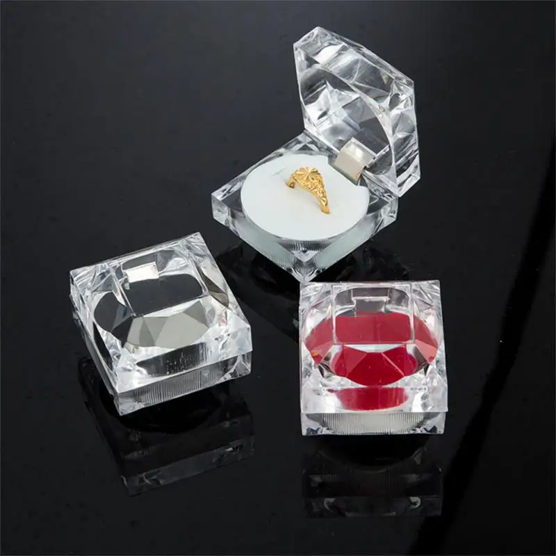 Ring Box Acrylic Transparent Bead Fashion Mini Jewelry Clear Acrylic Double Velvet Jewelry Box Jewelry Storage Box Gift Box