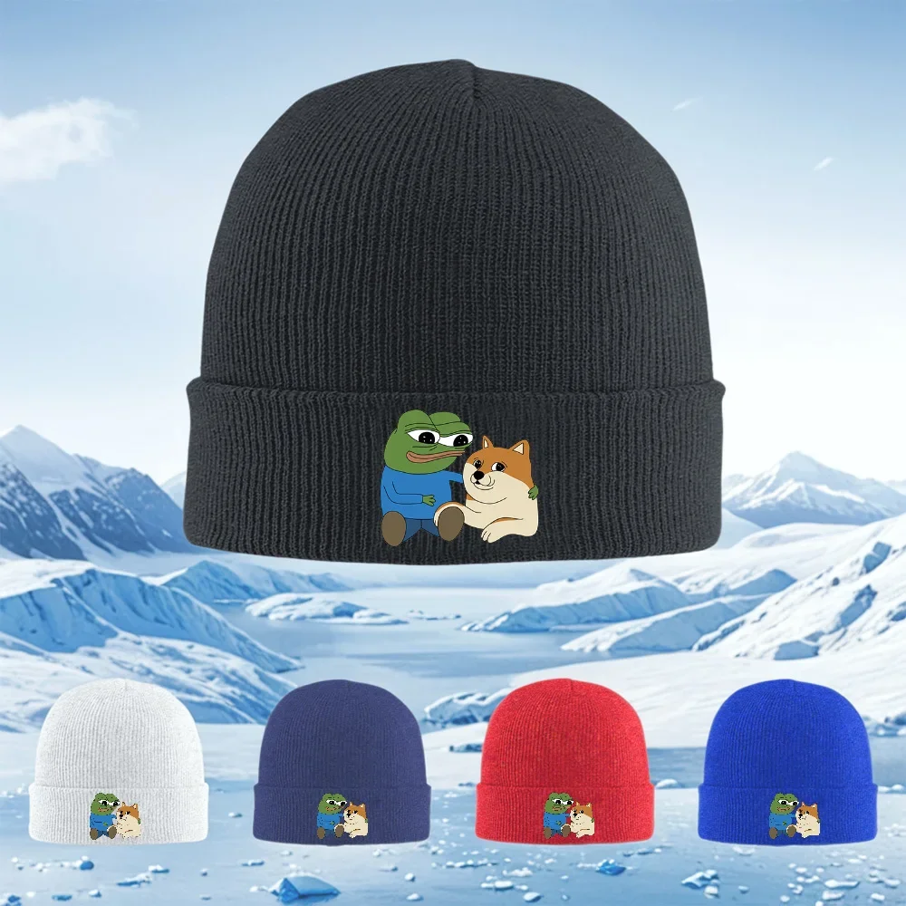 2026 Frog Dog Friends Together Embrace Men Women Unisex Knitted Hat Beanie Pullover Cap Winter Thermal Warm Christmas Outdoor Cy