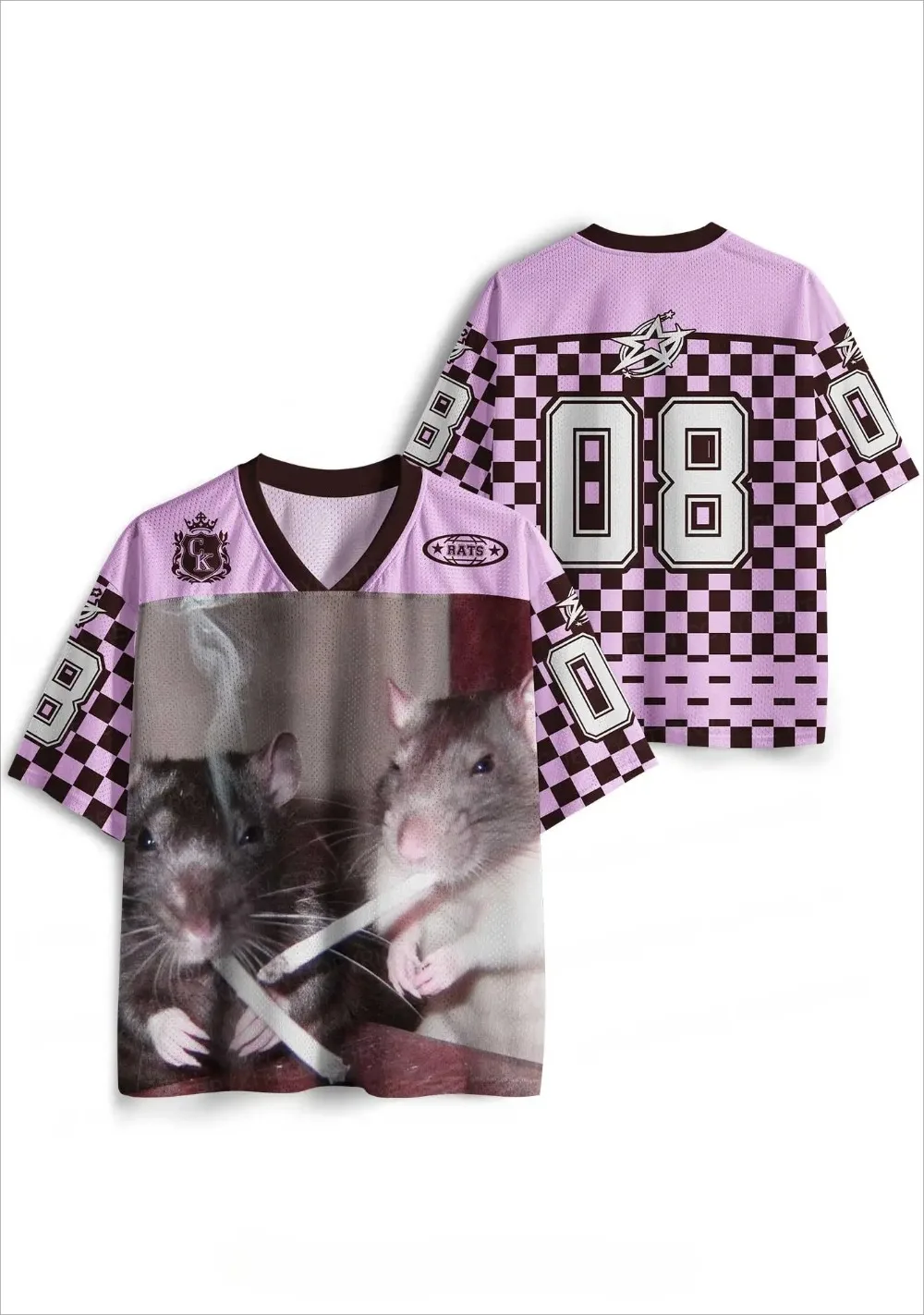 Fun Smoking Mouse Pattern 3DPrint Moisture-Wicking Breathable Vneck Loose Y2K Casual Adult and Child Street Short-Sleeved TShirt