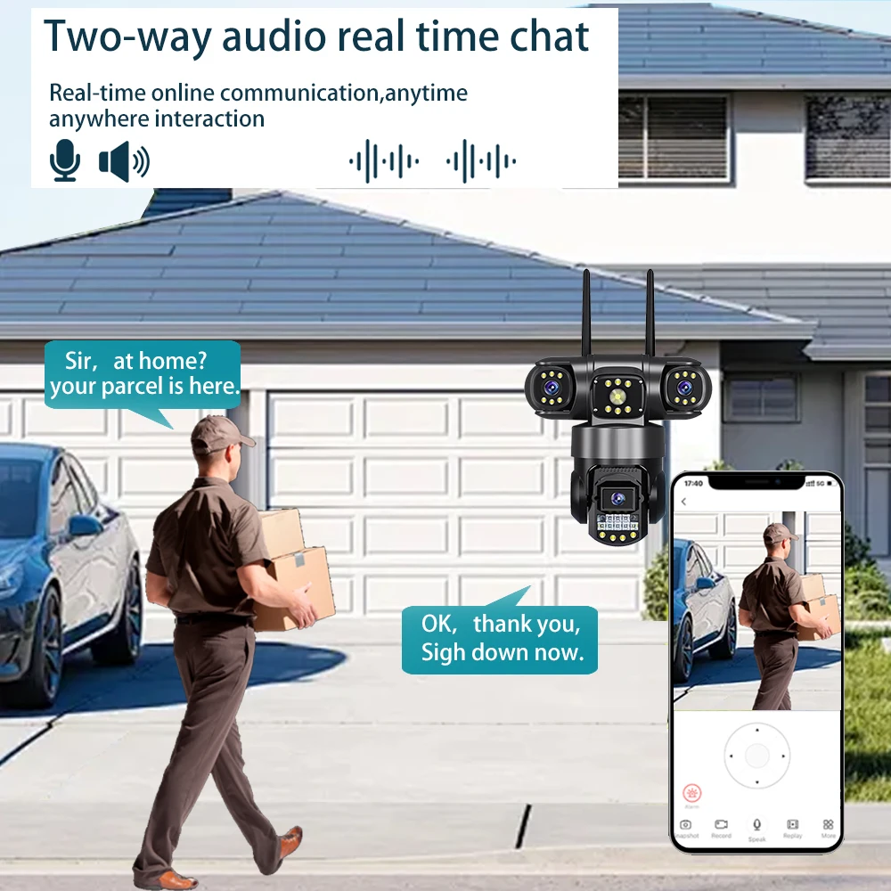 V380 PRO 4G IP Camera 15MP Three Lens Three Screen 10X Zoom Monitor Night Vision Security Protection PTZ Video Surveillance