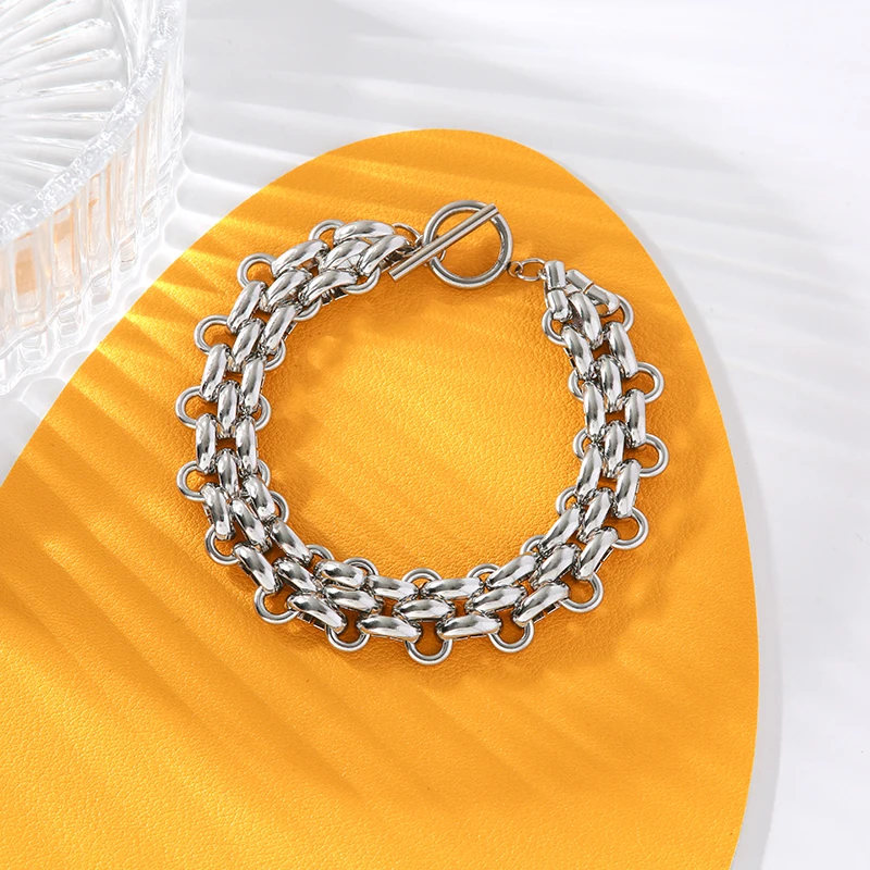 GANPUP 316L Edelstahl Wasserdicht Gold Farbe Metall Kubanische Kette Aussage Halskette Armband Set Charme Mode Schmuck Frauen – Detail 16