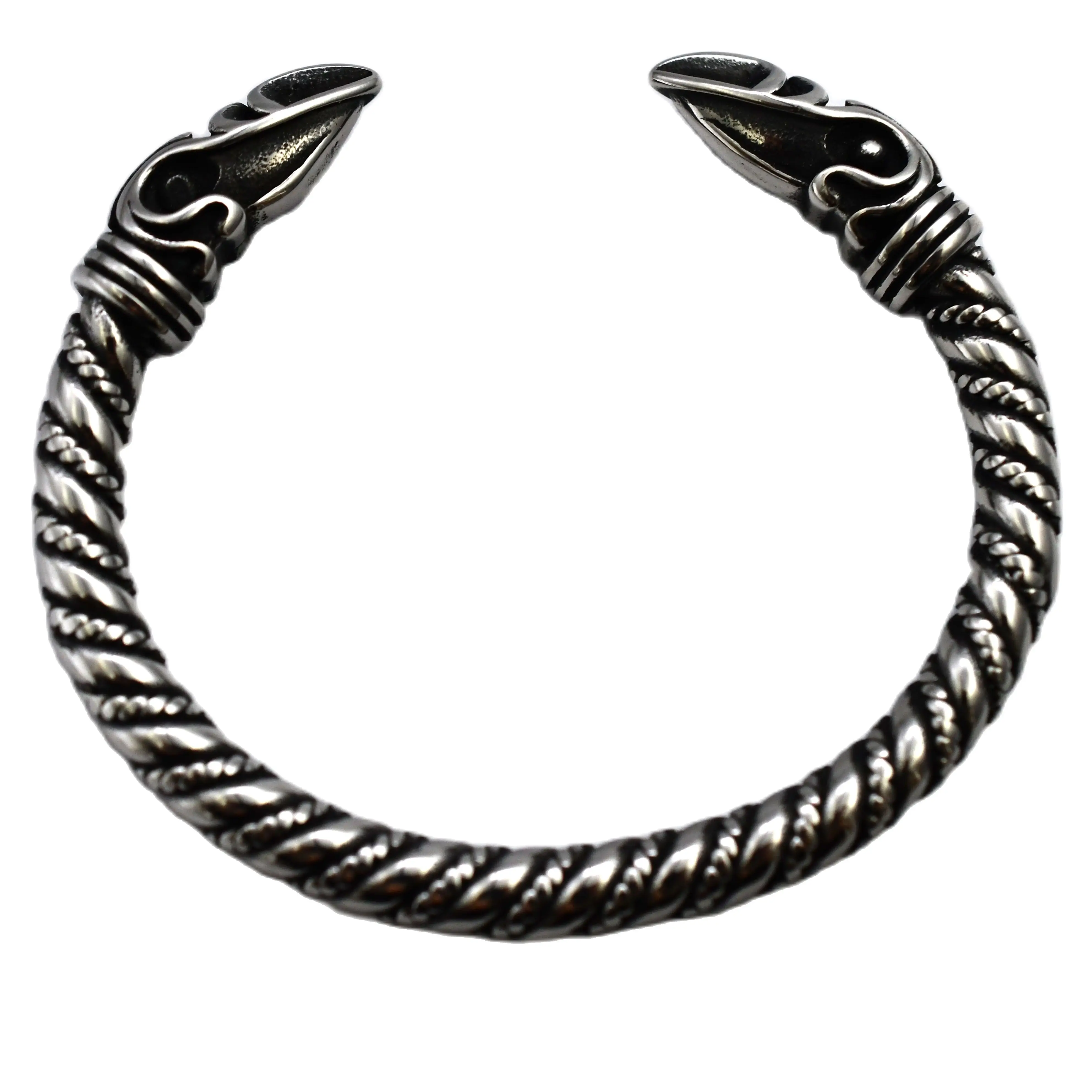 Viking Crow Head Bracelet Overall Stainless Steel Double Crow Head Fashion Men's Viking Big Bangle Viking Jewelry