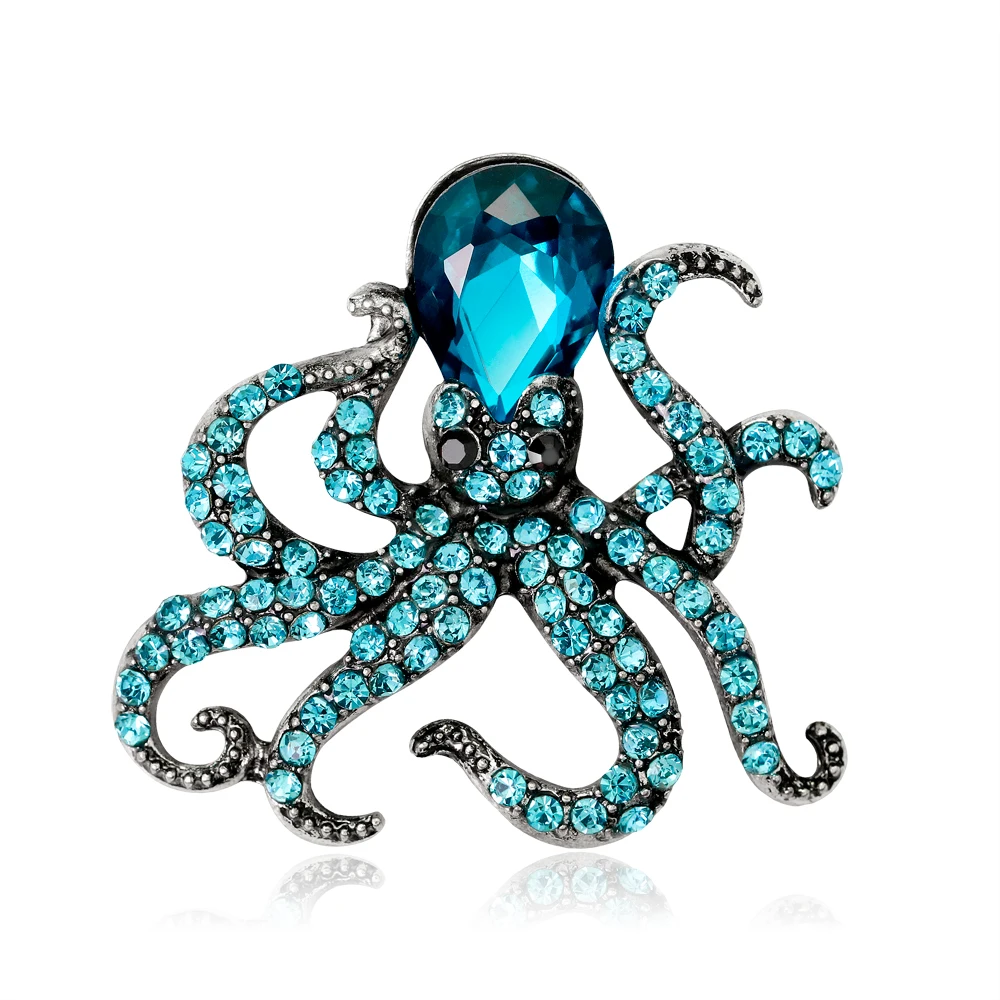 New style rhinestone decorated sea animal 3 colors octopus design brooch pin ladies gift brooch wholesale