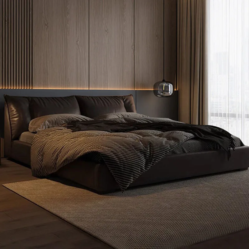 #Leather Japanese Bed Wooden Modern Frame Queen Double Girls Full Bed Space Saving Design Letto Matrimoniale Trendy Furniture