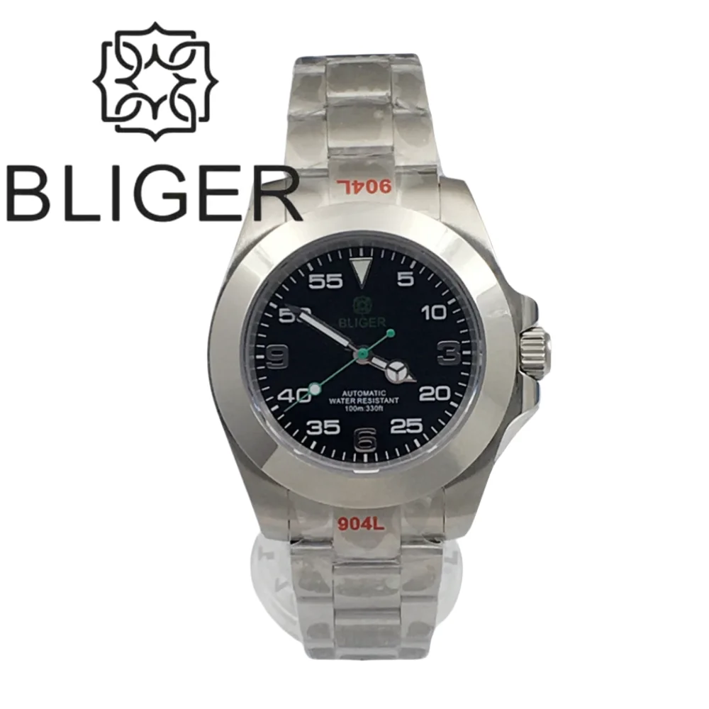 

BLIGER 40mm Automatic Men's Mechanical Wristwatches NH35 PT5000 Movement Sapphire Glass Green Luminous Stainless Steel wacht