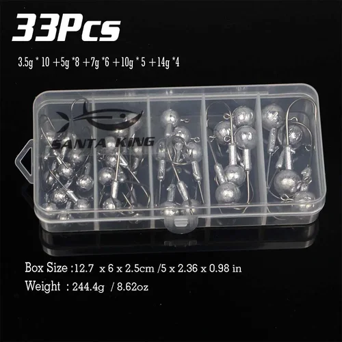 Imagen 2 del producto SantaKing 33/70 Uds. Cabezas de anzuelo anzuelos de pesca plantillas de tipo Crappie cabezales de plantilla sin pintar bola redonda anzuelos de pesca afilados