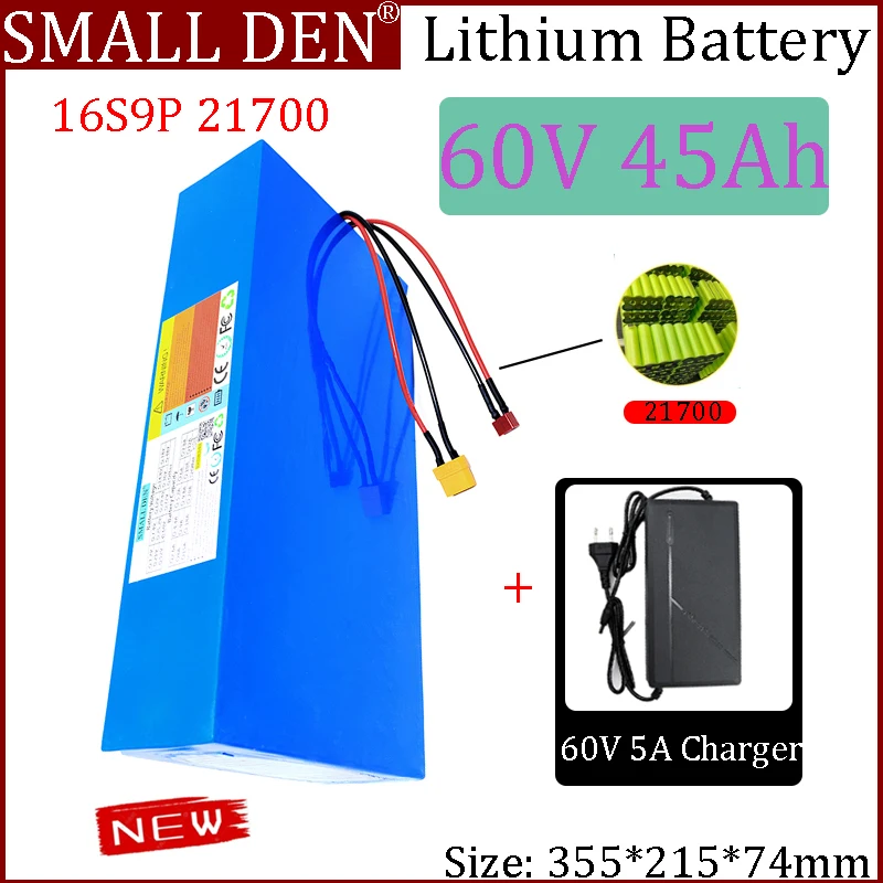 Paket baterai Lithium 16 s9p, baru 60V 45Ah 21700 16 s9p BMS bawaan untuk 67.2V 3000W cadangan luar ruangan baterai catu daya portabel + pengisi daya