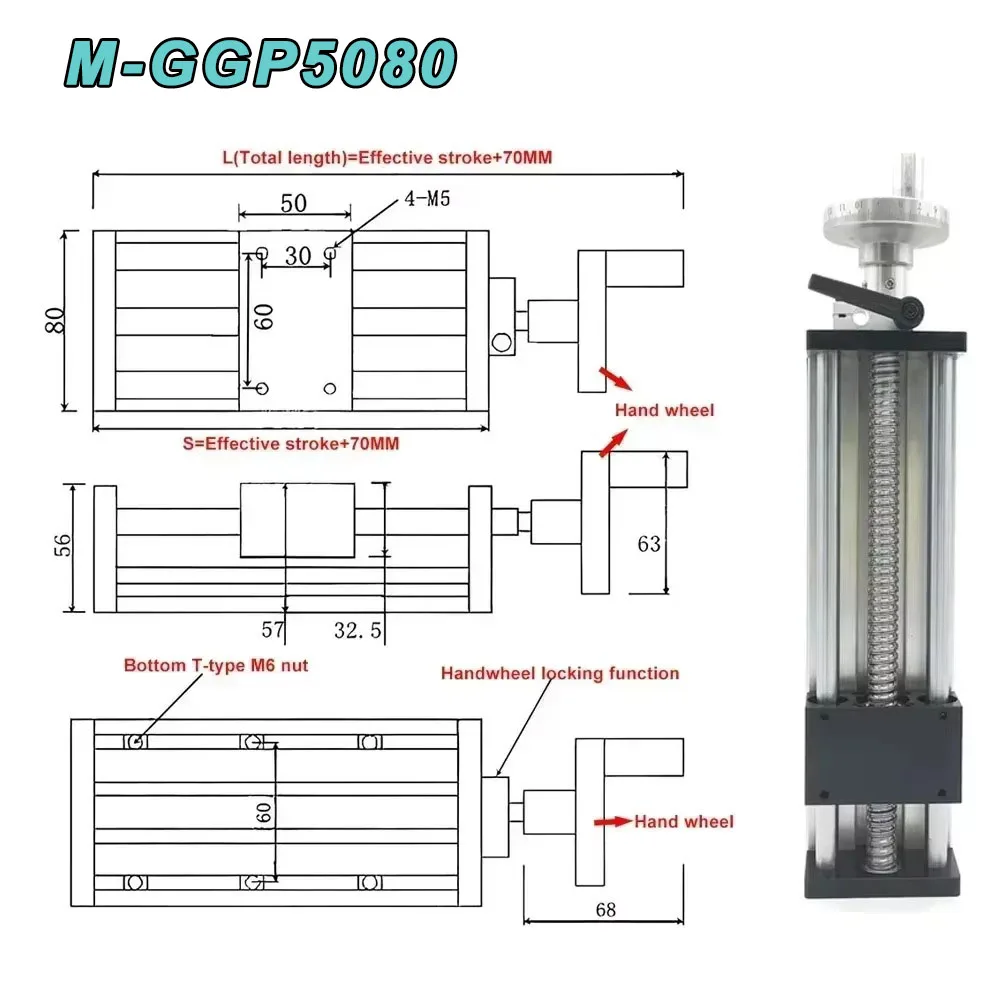 CNC Router Manual Sliding Table Digital Display Linear Rail Stage Module Single or Double Rail SFU1605C7Ballscrew with Handwheel