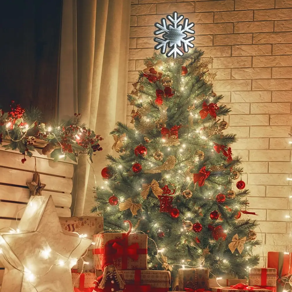 Snowflake Star Neon Sign Tree Topper for Christmas Decor 3D Infinity Mirror Snow White Lights Sparkling Treetop Winter Indoor