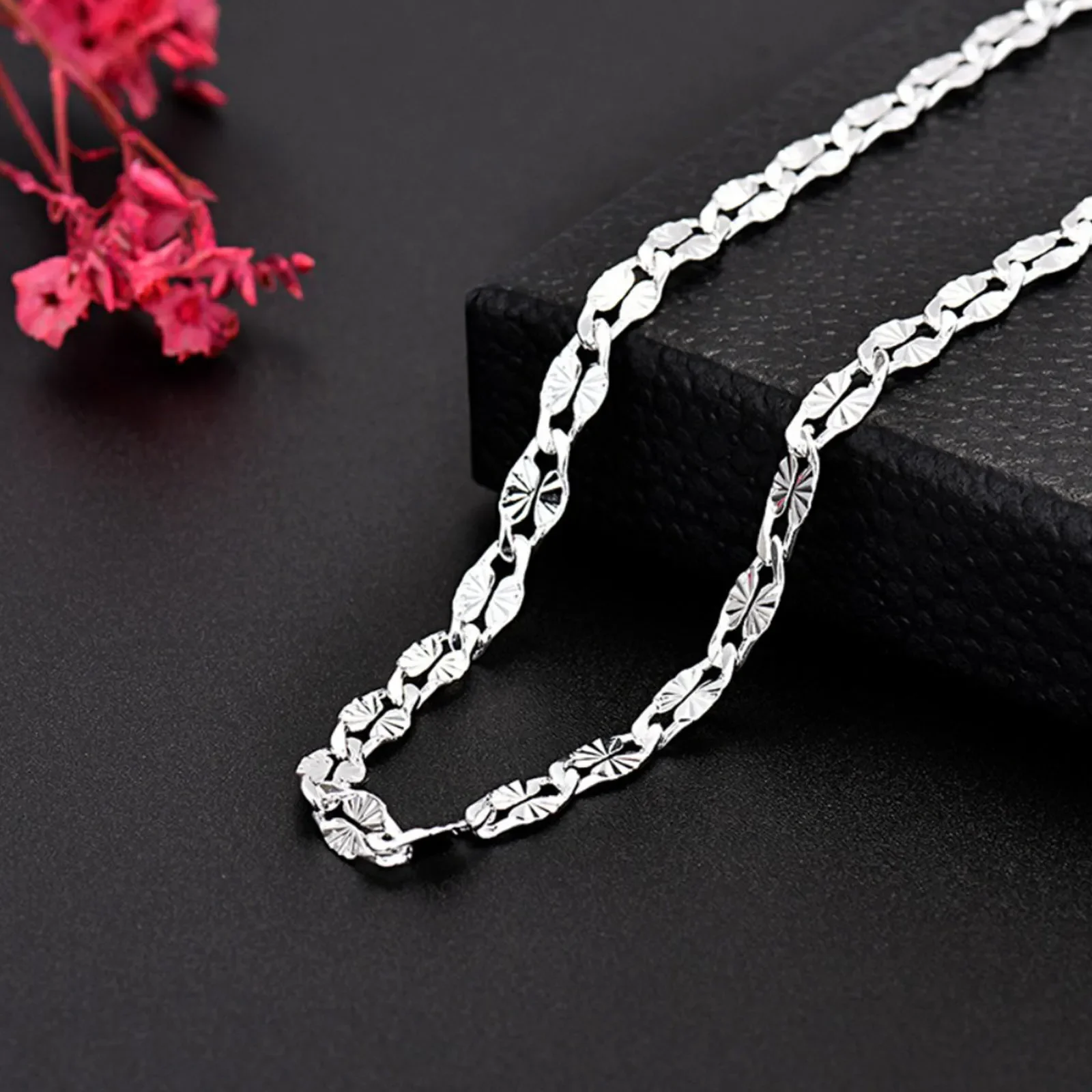 

Изящные плоские цепочки из стерлингового серебра 925 пробы, ожерелья для мужчин и женщин, ювелирные изделия для свадебной вечеринки, рождественские подарки 45-75 см