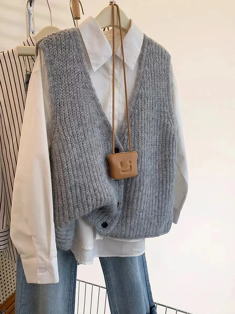 

Faionable V-Ne вязаный открытый кардиган корейский дизайн с одной пуговицей сенсационный жилет топ для женщин осень-зима