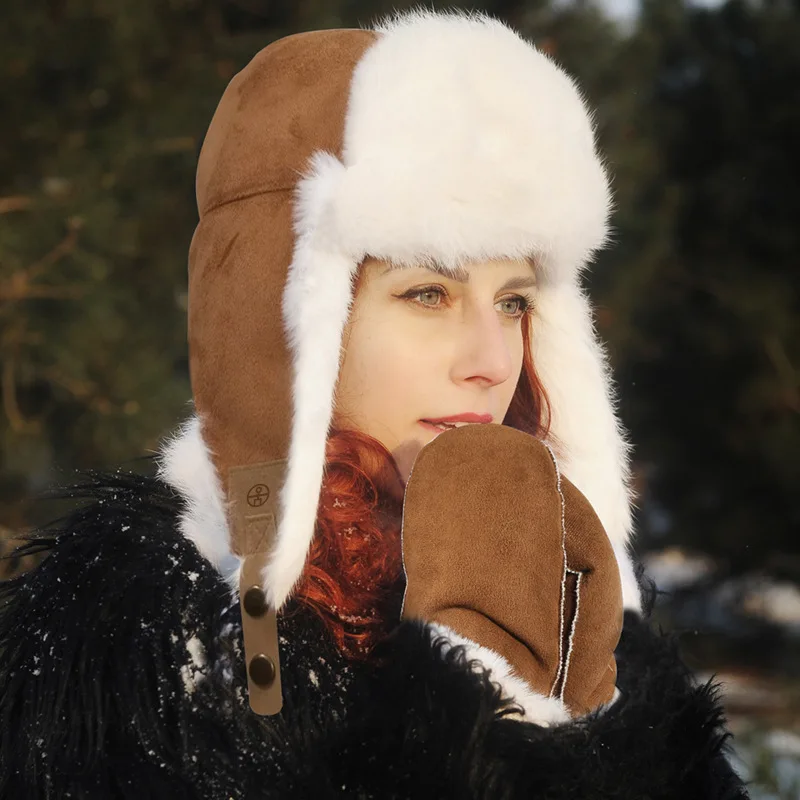 Guantes con orejeras para mujer, sombrero de bombardero, mitones cálidos, suaves, accesorios para clima frío, deportes de esquí al aire libre, invierno y otoño