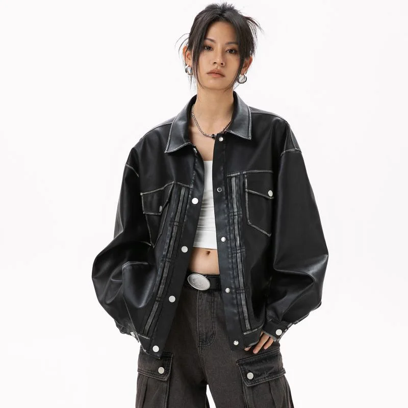 

2024 Autumn Fashion Vintage Leather Jacket Men Women Streetwear Motorcycle Jacket Leather Coat Outerwear Couple Clothing
