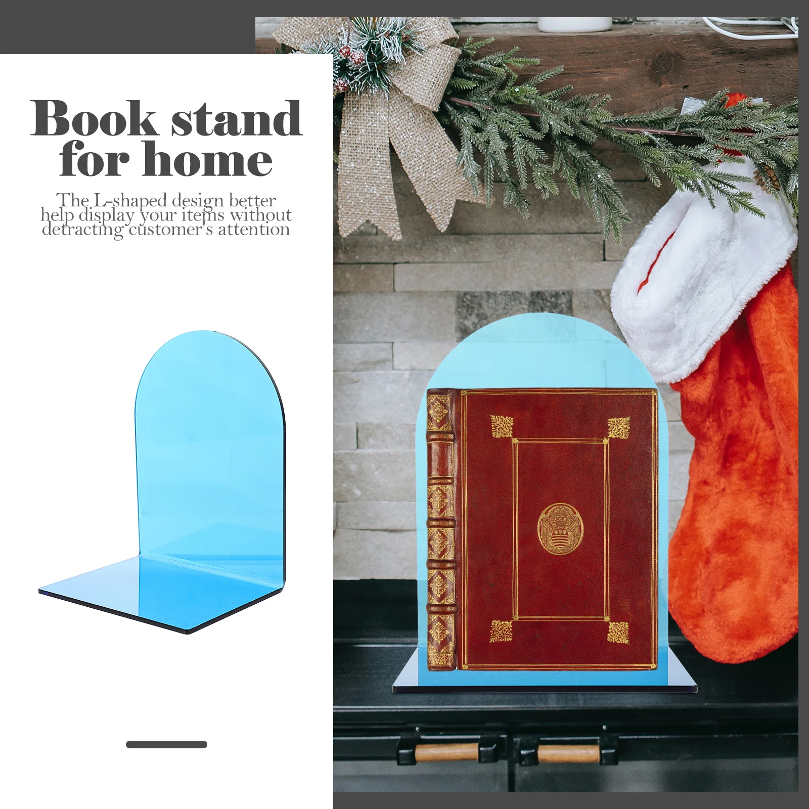 2Pcs Transparent Bookend Acrylic Book Stand L-Shaped Display Stand Desktop Organizer for Home Office Bookend Plastic Book Rack