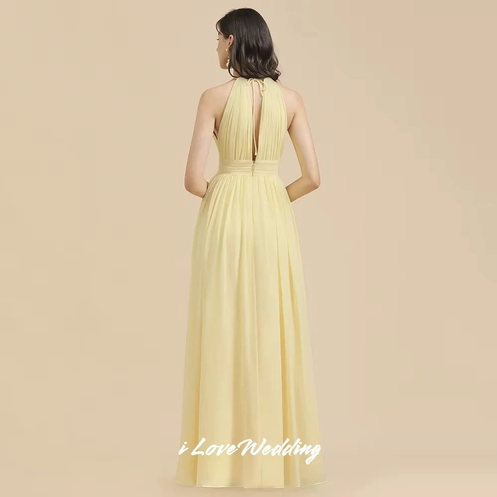 Yellow Halter Bridesmaid Dresses 2025 Chiffon Sleeveless Pleated Side Split A-Line Floor-Length Wedding Guest Dresses Customized