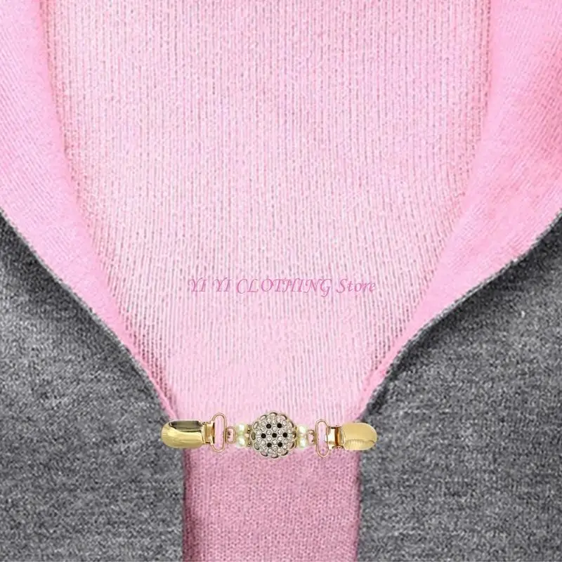 N5KF Women Vintage Shawl Brooch Pearl Clip Sweater Knitwear Shawl Clip Collar Clasps