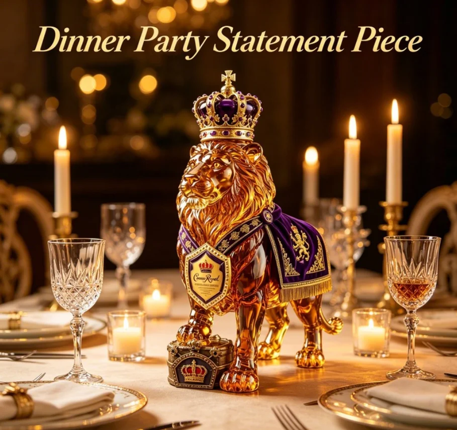 Unique Lion Shaped Empty Glass Decanter, Hand‑Crafted Liquor Wine Whiskey Bottle, Animal Figurine Glassware for Home Bar
