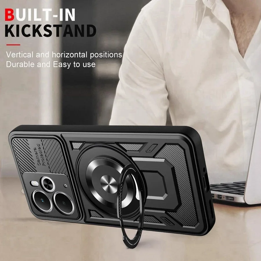 حافظة هاتف مغناطيسية جديدة مضادة للصدمات لعام 2025 لهاتف OPPO Reno 13 13F Reno13 F A5 Realme 14 Pro Plus 5G 14T 14X C75 مع غطاء حلقي