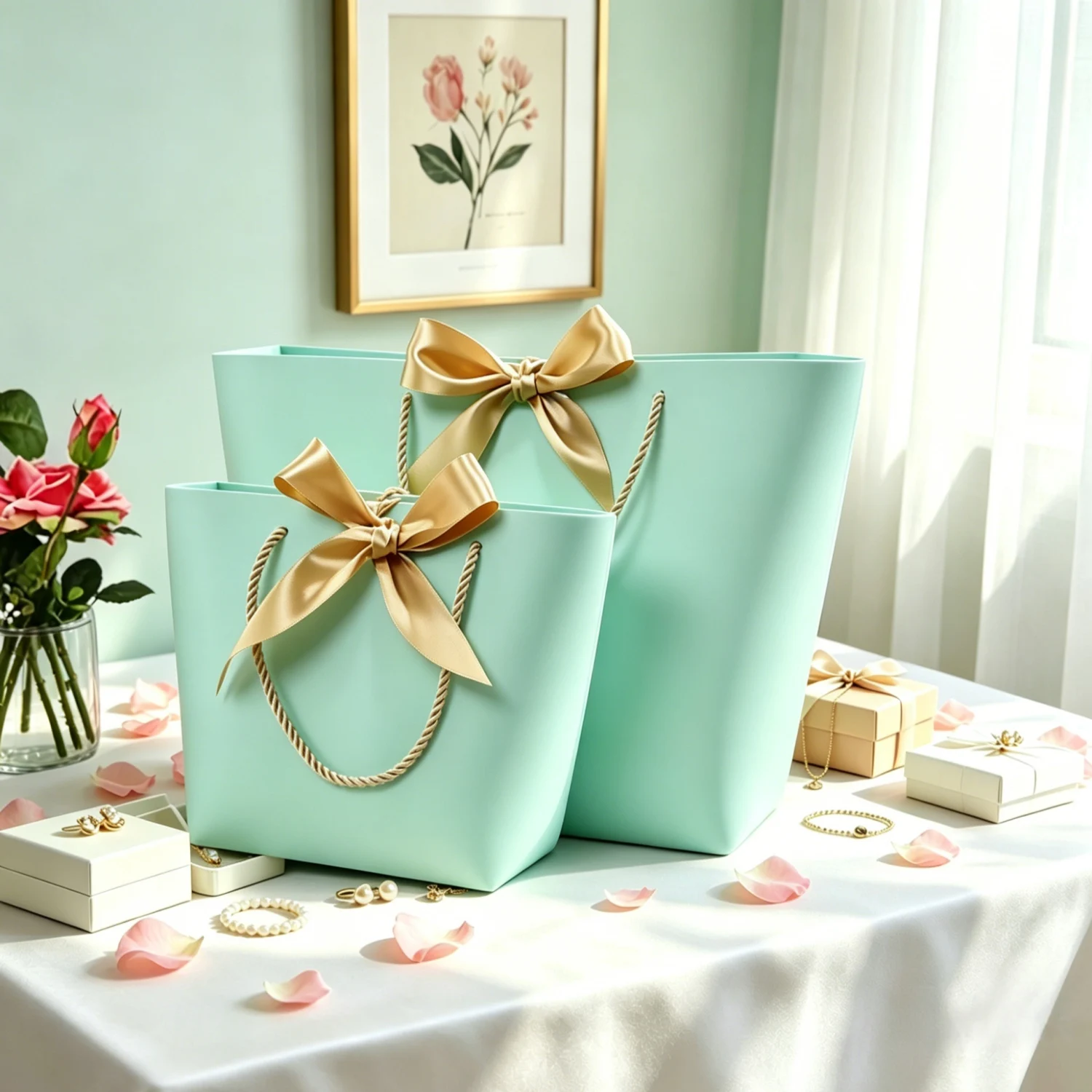 Geschenktüte mit Schleifenband, recycelbare DIY-Papiertüten für Kleidung, Hochzeit, Geburtstagsfeier mit Griffen, Feierdekoration, 10 Stück – Detail 4