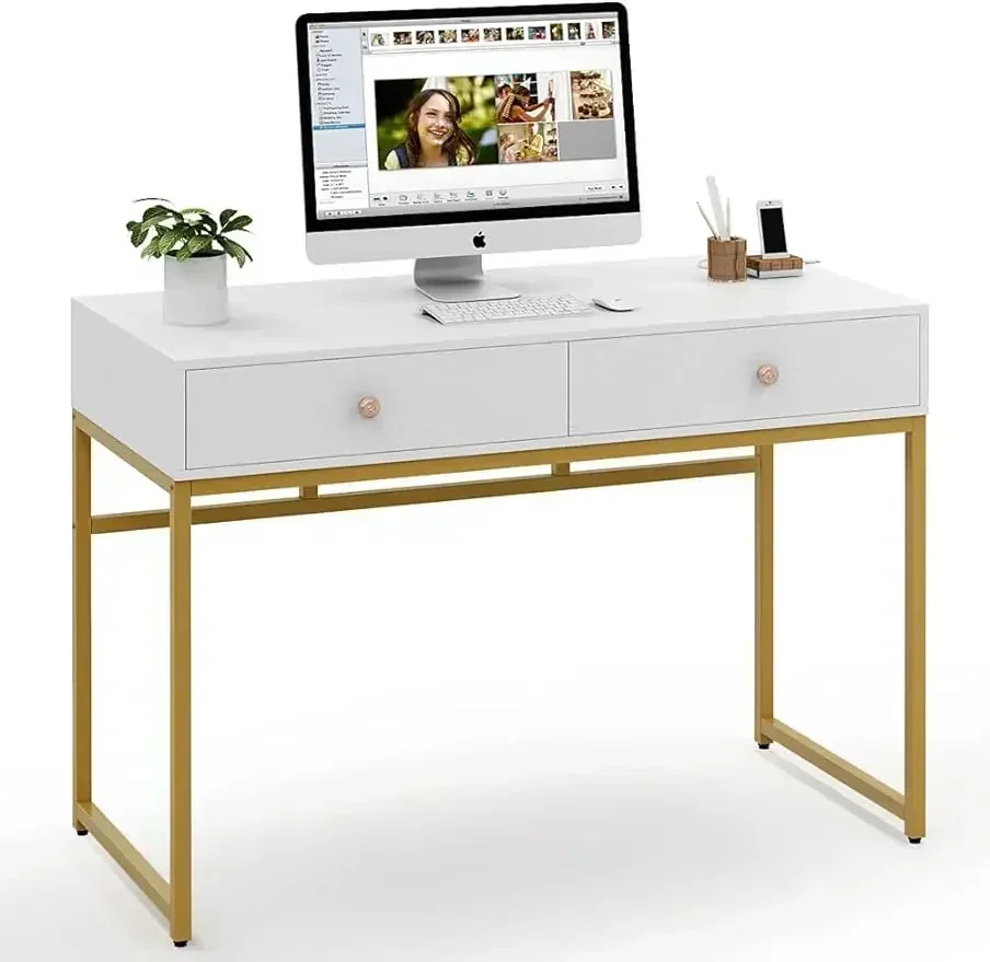 Tribesigns Computer Desk, Modern Simple 47 inch Home Office Desk Study Table Writing Desk with 2 Storage Drawers