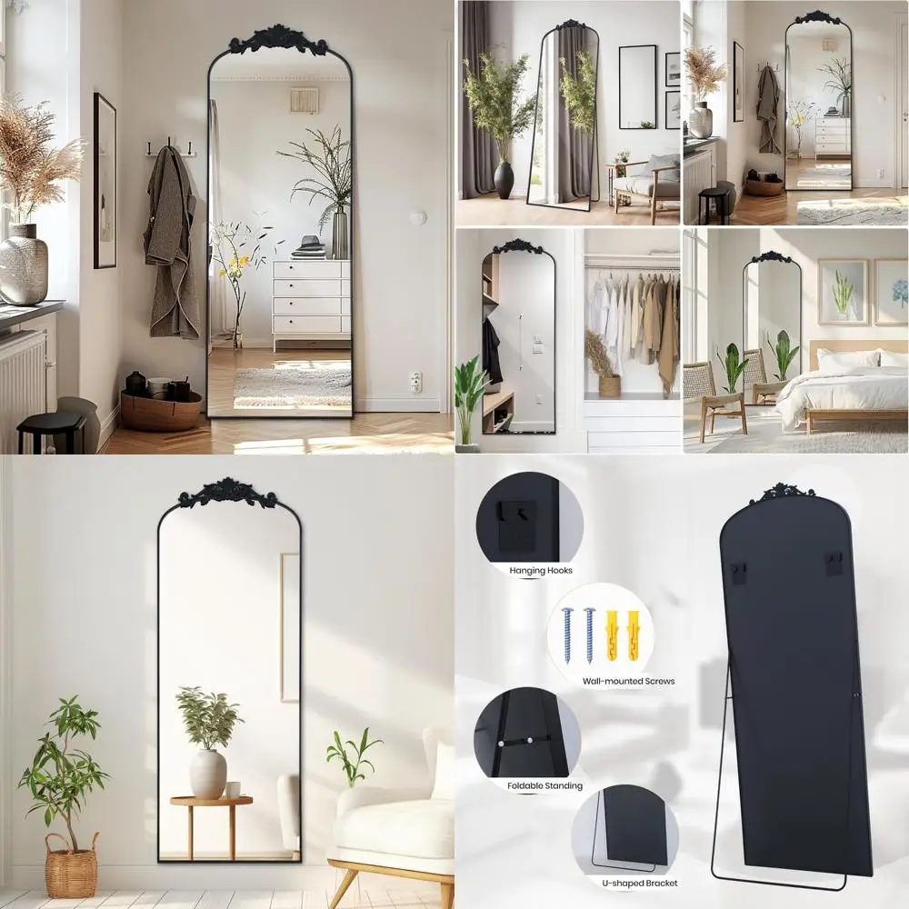 Vintage Ornate Carved Full-Length Freestanding Floor Mirror 64x21, Wall-Mounted or Hanging, Large Body Mirror with Antique Style