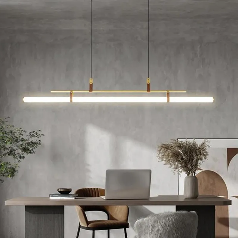 Lampadario Eden lampada a sospensione moderna a tubo lungo per tavolo da cucina sala da pranzo ufficio Cafe lampade a sospensione in pelle oro nero
