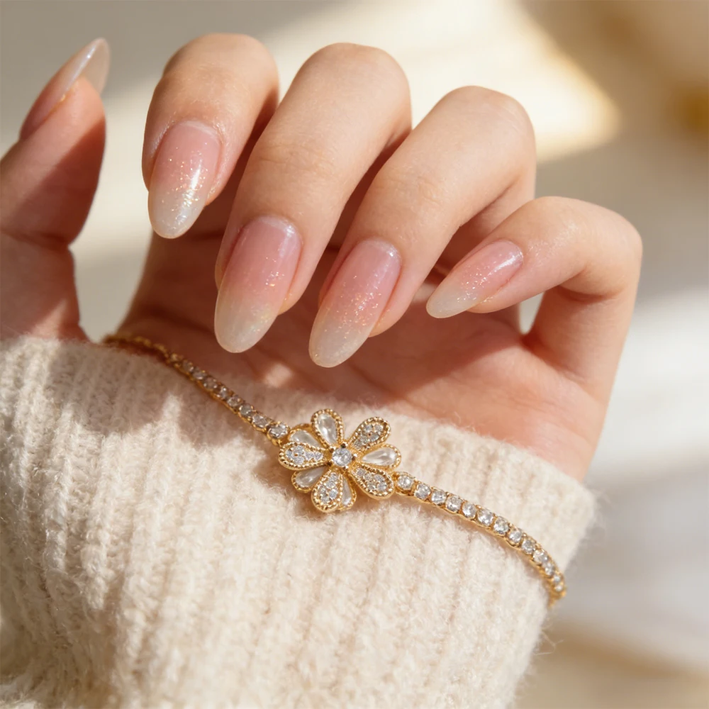 Dainty Chic Flower CZ Bracelet Sparkling Cubic Zirconia Friendship Jewelry Perfect Gift for Best Friends BFF Sisters Graduation