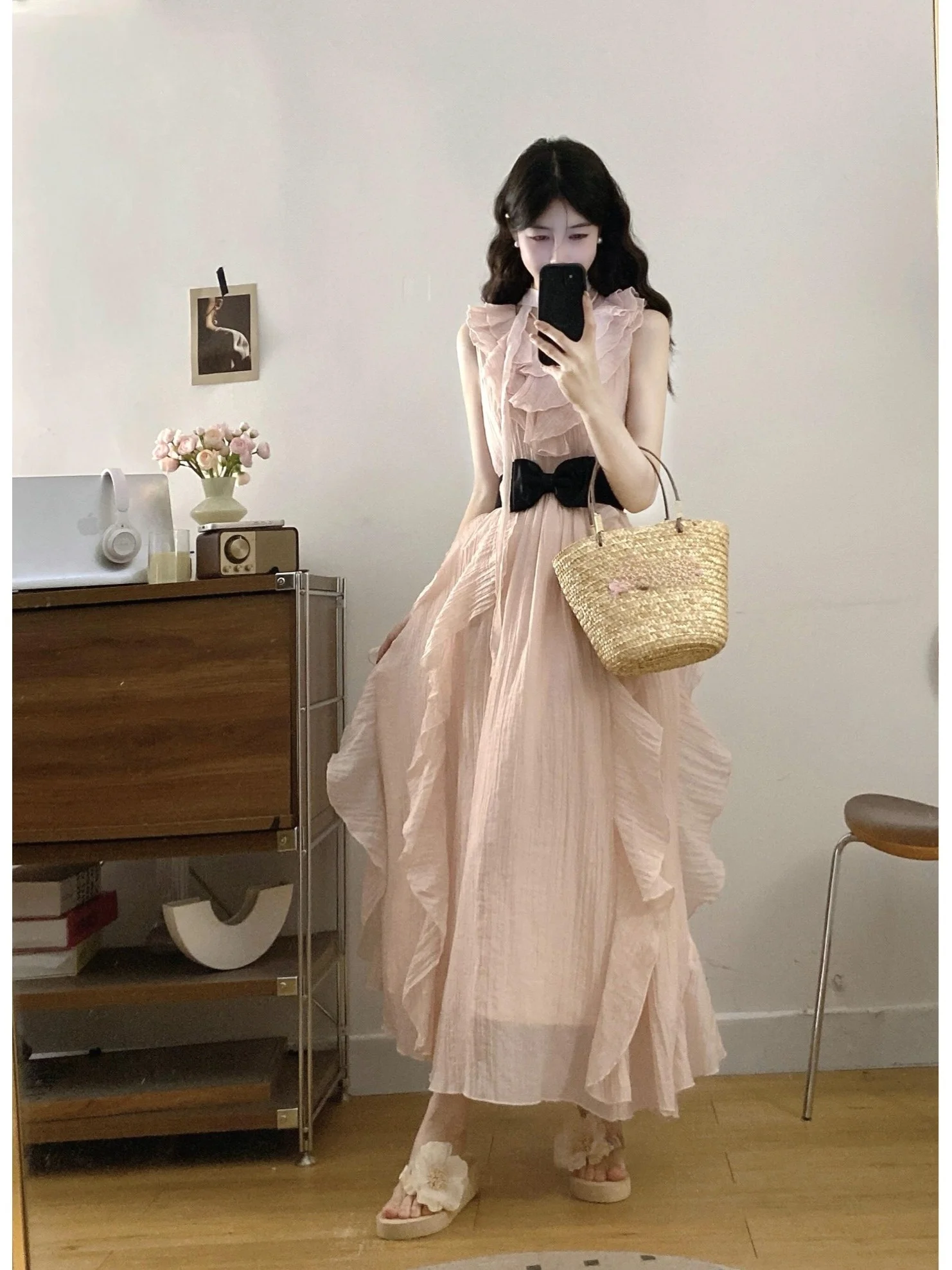 

Fashionable plus Size Women's Summer Outfit with Waist Cinching Lace Trim Dress And Cardigan Two Piece Set Commute Style