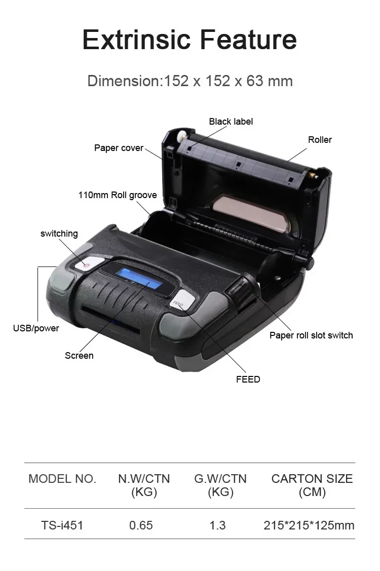 Yunyi Industrial 4 inch Label 1D 2D Barcode Printers Mini Logo Portable Marker Bar Code Mobile Hand Thermal Sticker Printer