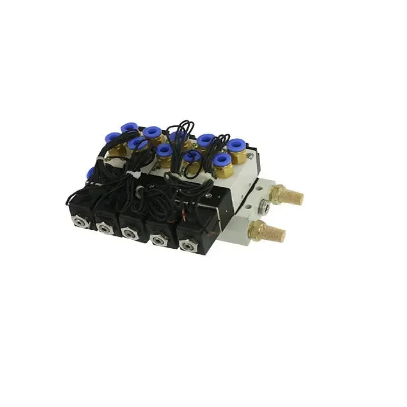 1PC 4V110-06 5 Way Quintuple DC12V/24V/AC 110V/220V Solenoid Valve Mufflers Quick Fittings Base Set