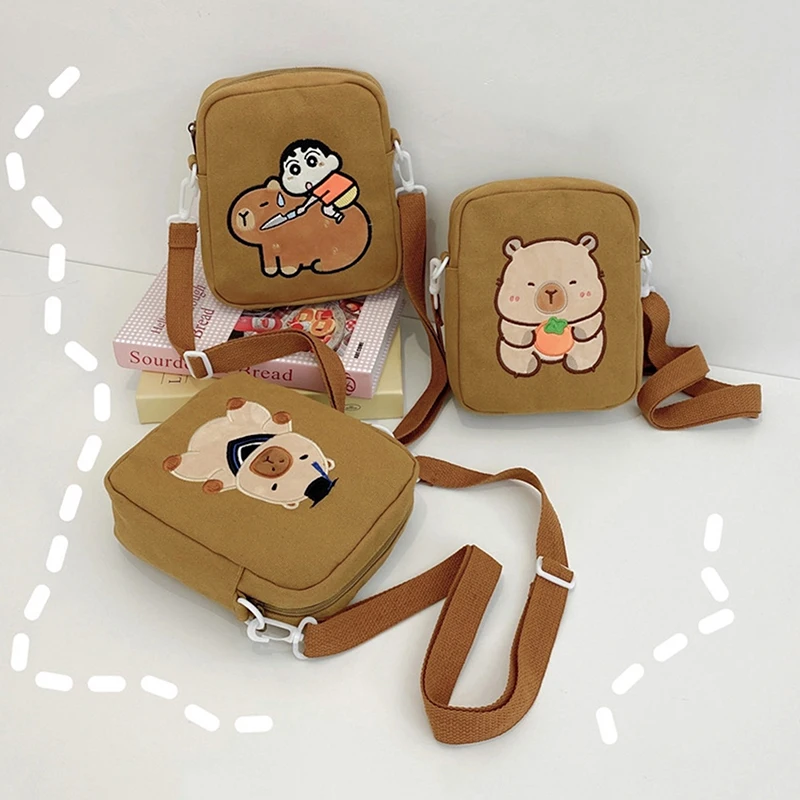 Cute Funny Capybara Crossbody Bag Cartoon Student Shoulder Bag Versatile Mobile Phone Bag