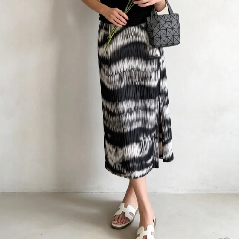 

Miyake Pleated Classic Print Skirt Plisse 2026 Summer New Elegant Pleats Print Skirt Fashion Slimming Commuter Versatile Jupe