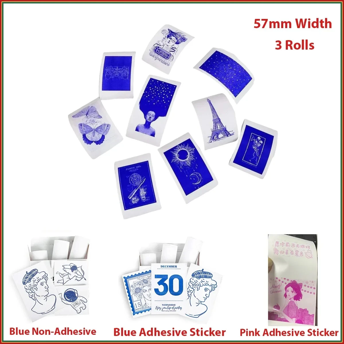 Voor Draadloze Bluetooth Foto Inktloze Printer 57Mm Printpapier Mini Printer Thermisch Papier Sticker Blauw Zelfklevend Papier