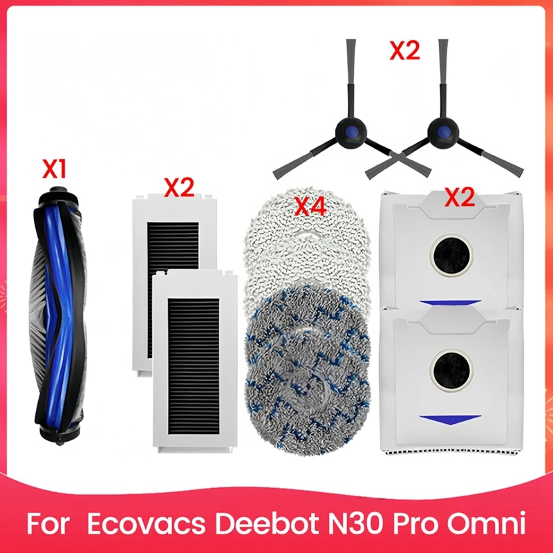 مجموعة الملحقات لـ Ecovacs Deebot N30 Pro Omni جهاز آلي لتنظيف الأتربة فرشاة جانبية رئيسية فلتر Hepa ممسحة أكياس الغبار القماشية