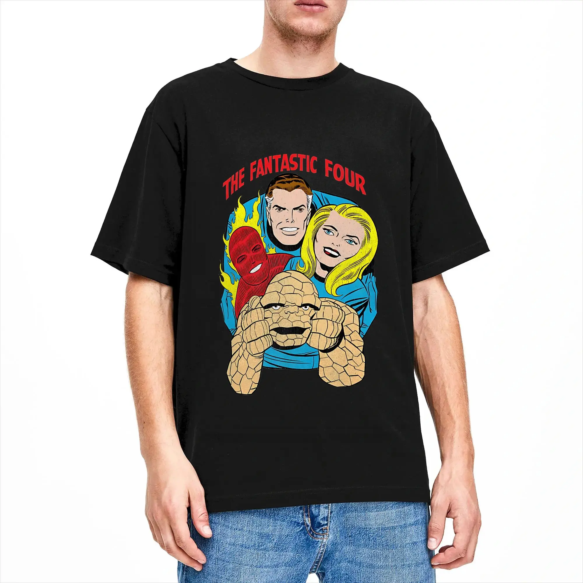 Streetwear Fantastics Fours  Retro Comic  Tshirts Men O-neck Short Sleeve Top Tee  100%Cotton Summer Top Tee