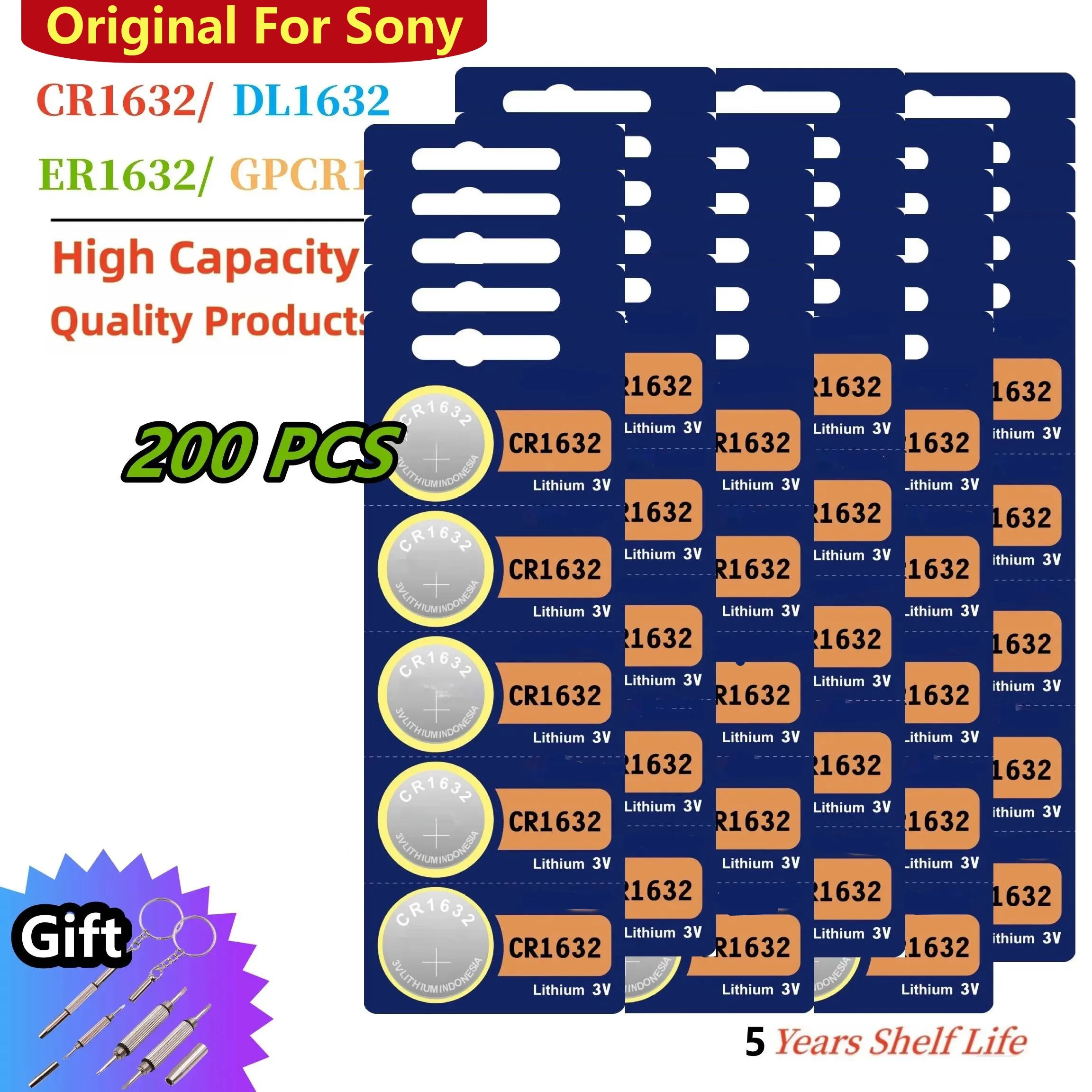 200pcs Original For Sony cr1632 DL1632 BR1632 ECR1632 L1632 3v lithium battery CR 1632 Watch Battery Car Key Remote Control