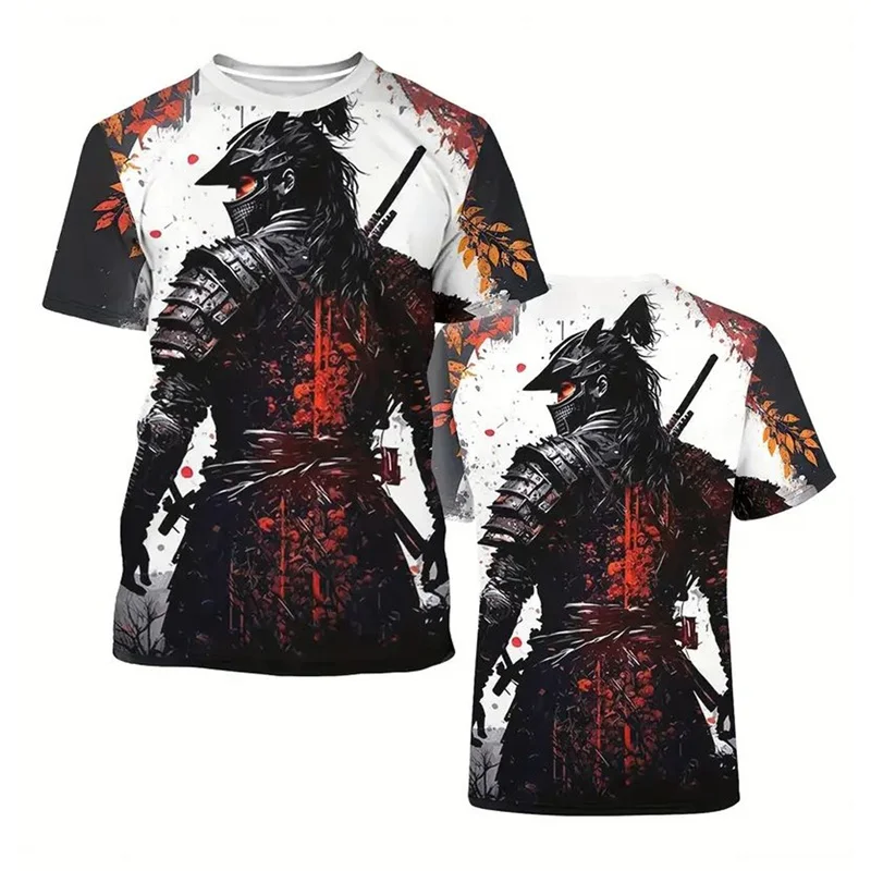 

3D Printed Japanese Samurai T Shirt For Men Cool Snake Pattern T-Shirts Summer Street Round Neck Short Sleeve Tees Loose Tops