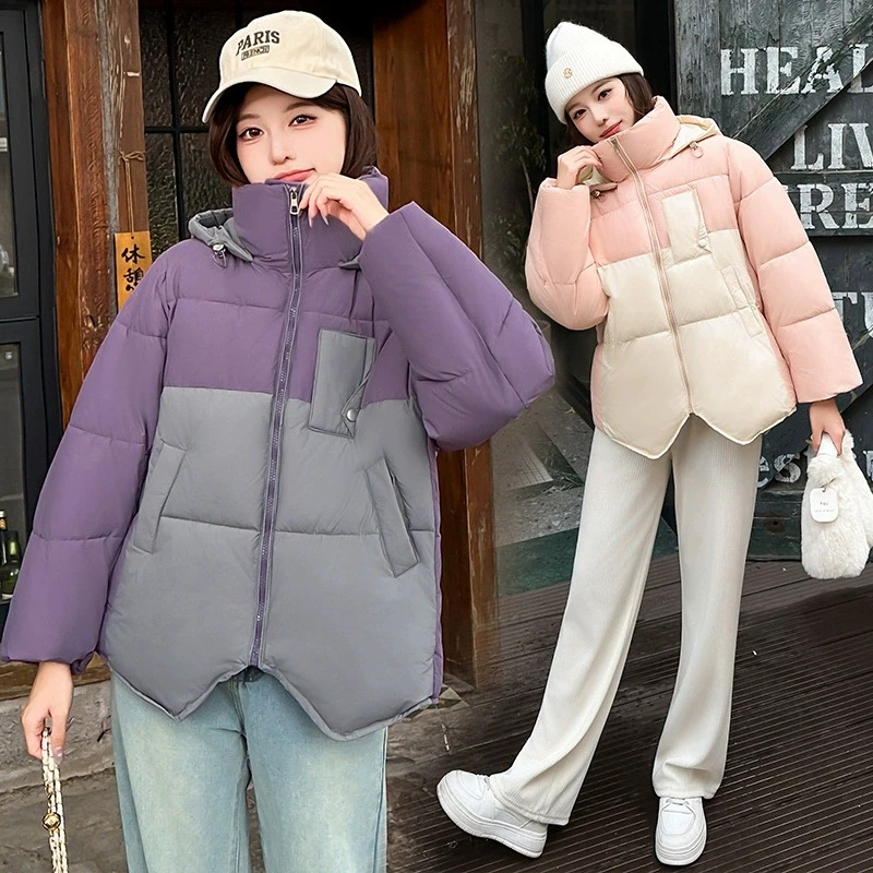 

Новинка 2025 года, короткая хлопковая стеганая куртка с капюшоном в студенческом стиле, женские осенне-зимние куртки, пальто, женские парки, верхняя одежда