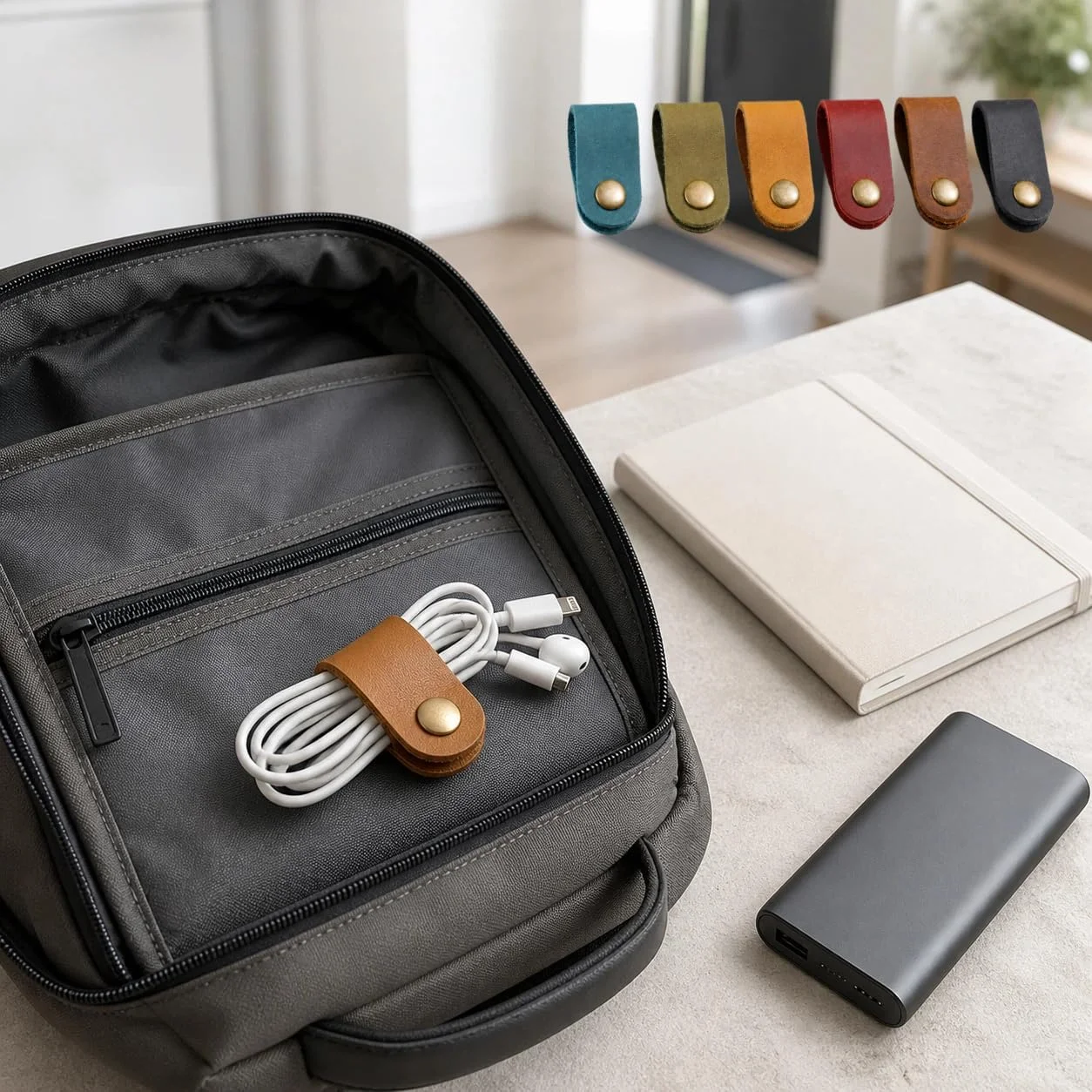 10pcs PU Leather Cord Organizer Reusable Cable Organizer Cord Keeper for Cable Straps,wrap Headphone,Earbud case,Headset