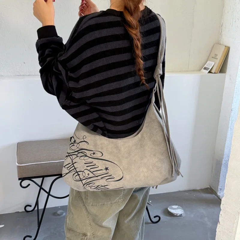 Embroidered Canvas Bucket Bag for Student Simplicity Large Capacity Shoulder Crossbody School Bag Casual Tote for Students