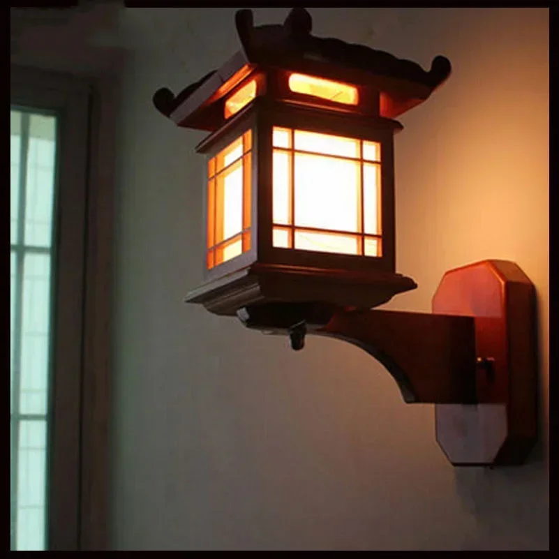 Chinese Wall Lamp Retro Wood Wall  Led   Personalized Restaurant Hotel Bedroom Aisle   Antique Lamp Art Decoration