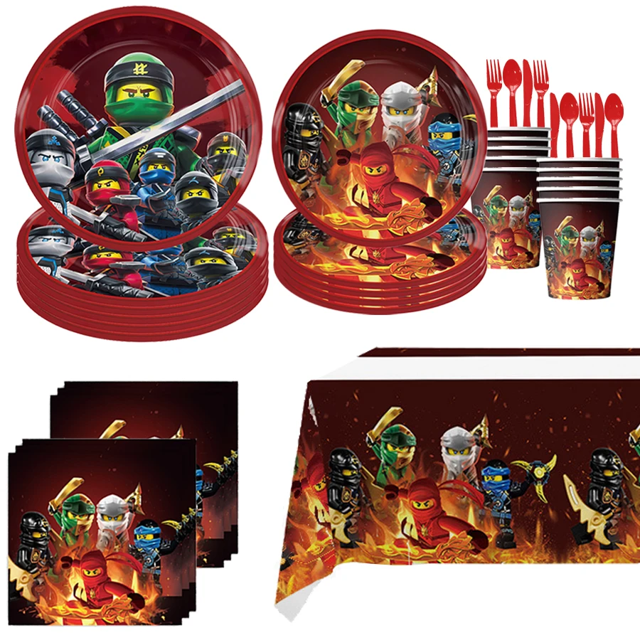 

Ninjas Theme Birthday Decorations Paper Tableware Plate Cup Tablecloth Kids Banner Cake Toppers Halloween Party Supplies