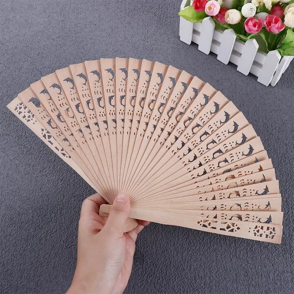 Handmade Handle Hand Fan Punched Wood Fan Hand-held Folding Fans Photo Prop Tool Hand Held Flower Fans Hollow Dance Hand Fans