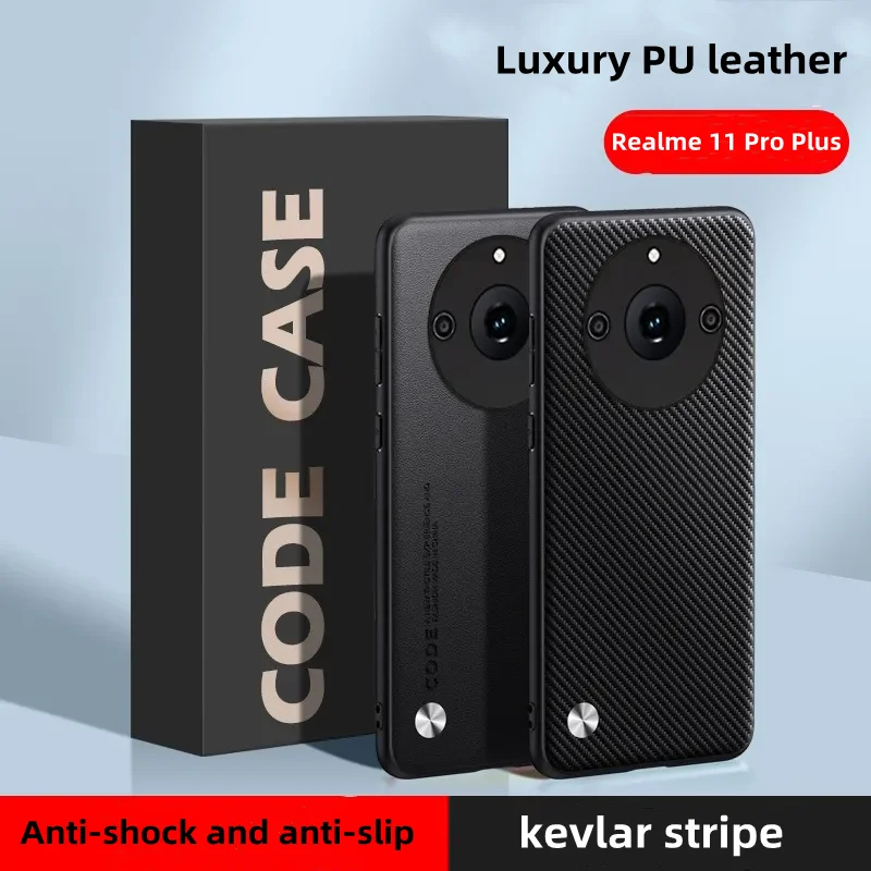 

Luxury Leather Case For Realme 11 Pro Plus Case Kevlar Stripe Back Cover For Realme 11 Pro+ Shock Resistant Bumper Coque