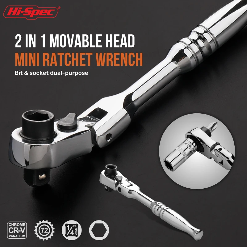 Hi-spec 2-em-1 mini chave de catraca cabeça móvel lidar com chave de soquete de ponta dupla pequena mosca torque ferramentas de reparo manual