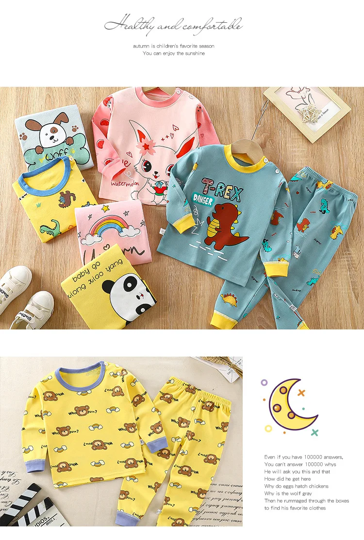 Neues Kinder-Baumwoll-Homewear-Set für Frühling und Herbst, Mädchen und Jungen, dehnbar, weich, bedruckt, Pyjama, atmungsaktiv, bequem, lange Ärmel – Detail 7